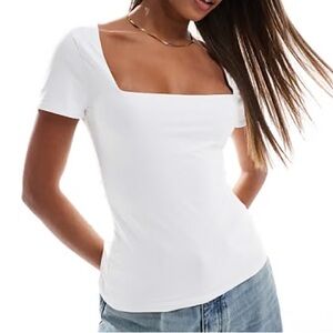 Abercrombie & Fitch White Square Neck Tee